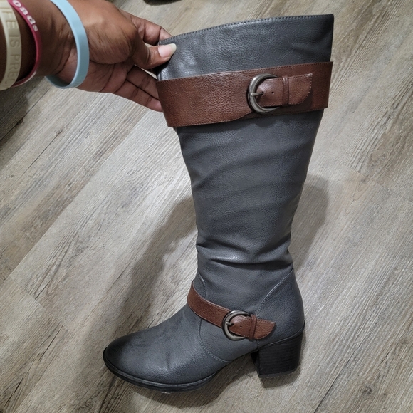 Natural Sole by Naturalizer mid-calf "Zahara" Woman's Riding Boots Size 9M Gray - Picture 4 of 11